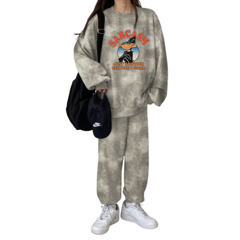 画像1: Looney Tunes Duffy Duck Tie-Dye round neck sweatshirt and sweatpants set ルーニーチューンダフイダックタイダイ スウェット セットアップ トレーナー& パンツ (1)
