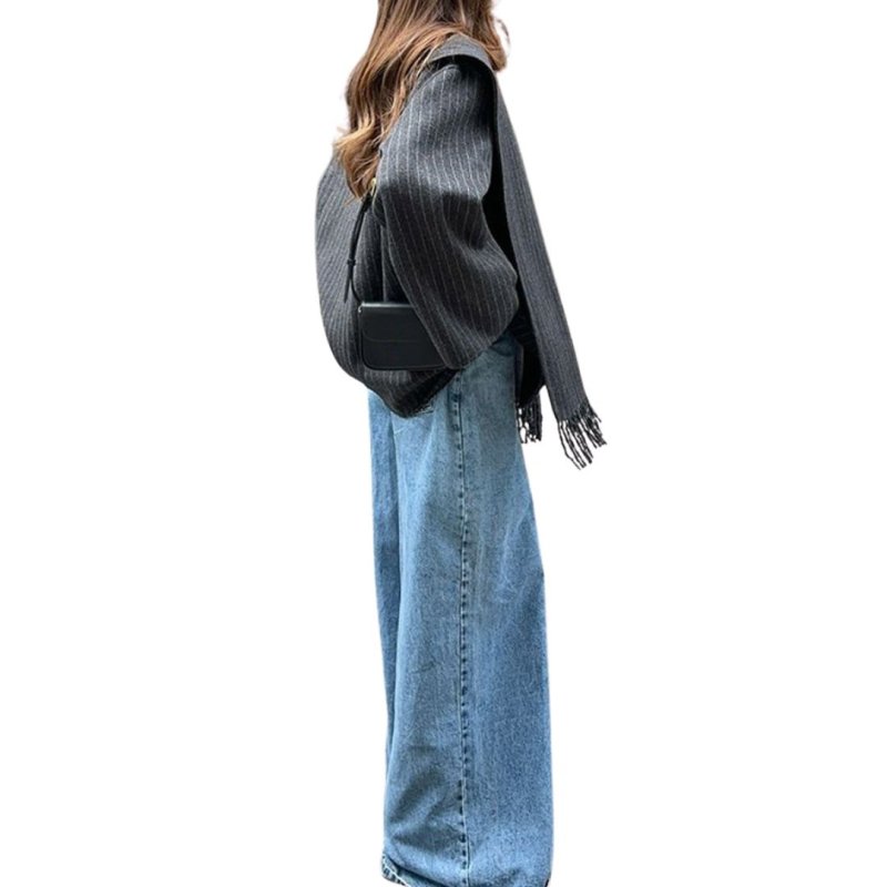 画像3: Striped muffler half coat jacket ストライプマフラーハーフ ジャケットコート (3)