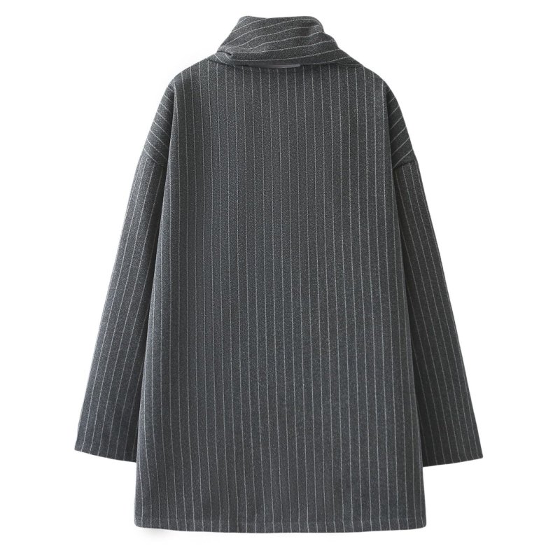 画像6: Striped muffler half coat jacket ストライプマフラーハーフ ジャケットコート (6)