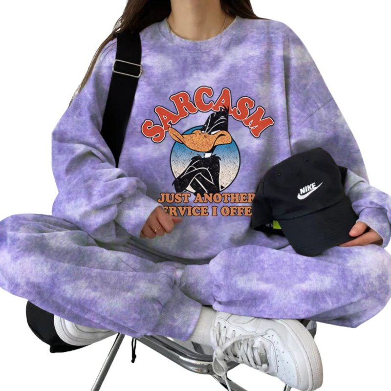 画像2: Looney Tunes Duffy Duck Tie-Dye round neck sweatshirt and sweatpants set ルーニーチューンダフイダックタイダイ スウェット セットアップ トレーナー& パンツ (2)
