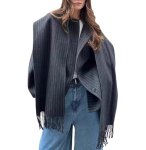 画像1: Striped muffler half coat jacket ストライプマフラーハーフ ジャケットコート (1)