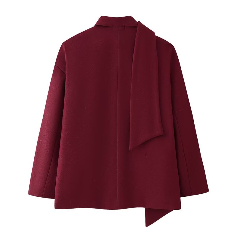 画像4: Scarf V-neck coat jacket マフラー付きVネックハーフ ジャケットコート (4)