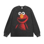 画像1: unisex Sesame Street Cookie Monster Big Print Long Sleeve Round Neck T-Shirt ユニセックスセサミーストリートクッキーモンスター ビッグプリント長袖ラウンドネック Tシャツ   (1)