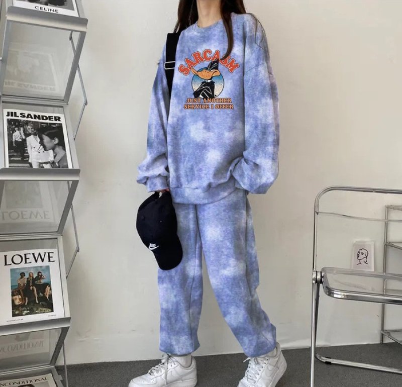 画像5: Looney Tunes Duffy Duck Tie-Dye round neck sweatshirt and sweatpants set ルーニーチューンダフイダックタイダイ スウェット セットアップ トレーナー& パンツ (5)