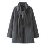 画像5: Striped muffler half coat jacket ストライプマフラーハーフ ジャケットコート (5)