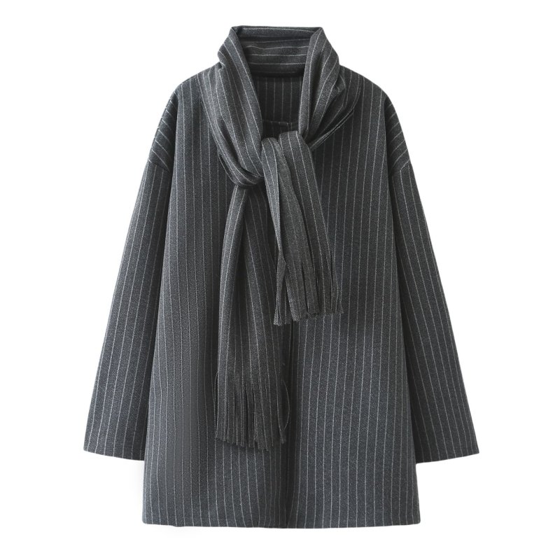 画像5: Striped muffler half coat jacket ストライプマフラーハーフ ジャケットコート (5)