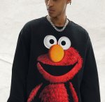 画像5: unisex Sesame Street Cookie Monster Big Print Long Sleeve Round Neck T-Shirt ユニセックスセサミーストリートクッキーモンスター ビッグプリント長袖ラウンドネック Tシャツ   (5)