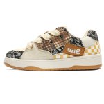 画像1: Unisex Check & Patchwork canvas lace-up Sneakers shoes  ユニセックス男女兼用チェック&パッチワーク バンダナ レースアップ  スニーカー  (1)