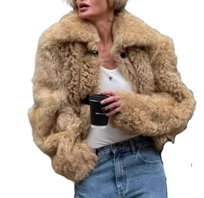 画像1: Eco Mongolian fur short jacket coat エコモンゴリアンファーショート丈ジャケットコート (1)