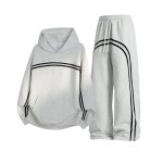 画像2:  Unisex 2-Line Sweat Hoodie & Pants Set Jacket + Pant  ユニセックス 男女兼用 2本ラインフーディ＆パンツスウェットスーツ セットアップ上下 2点セット (2)