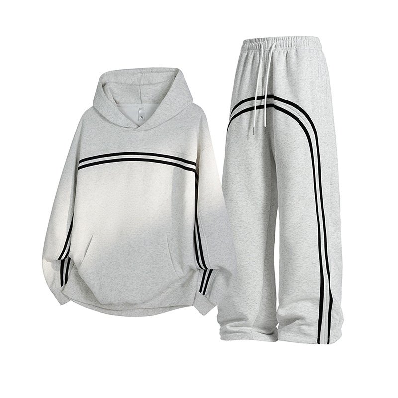 画像2:  Unisex 2-Line Sweat Hoodie & Pants Set Jacket + Pant  ユニセックス 男女兼用 2本ラインフーディ&パンツスウェットスーツ セットアップ上下 2点セット (2)