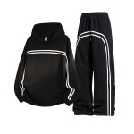 画像1:  Unisex 2-Line Sweat Hoodie & Pants Set Jacket + Pant  ユニセックス 男女兼用 2本ラインフーディ＆パンツスウェットスーツ セットアップ上下 2点セット (1)