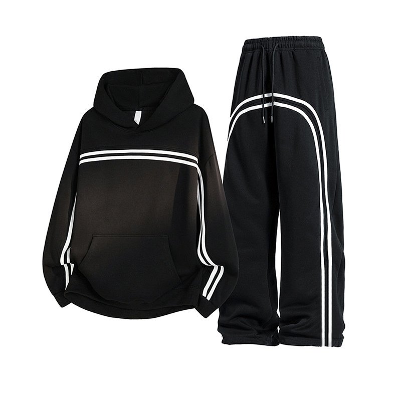 画像1:  Unisex 2-Line Sweat Hoodie & Pants Set Jacket + Pant  ユニセックス 男女兼用 2本ラインフーディ＆パンツスウェットスーツ セットアップ上下 2点セット (1)