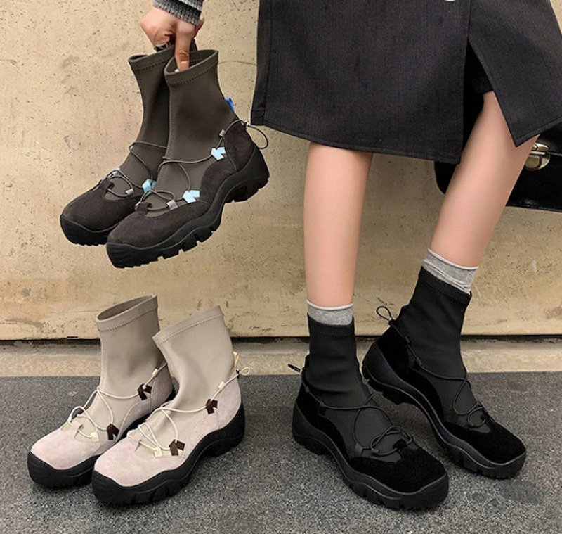 画像10: Thick-soled cross-strap rubber ankle boots  厚底クロスストラップラバーブーツ ショートアンクルブーツ  (10)