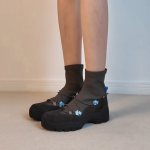 画像5: Thick-soled cross-strap rubber ankle boots  厚底クロスストラップラバーブーツ ショートアンクルブーツ  (5)