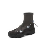画像1: Thick-soled cross-strap rubber ankle boots  厚底クロスストラップラバーブーツ ショートアンクルブーツ  (1)