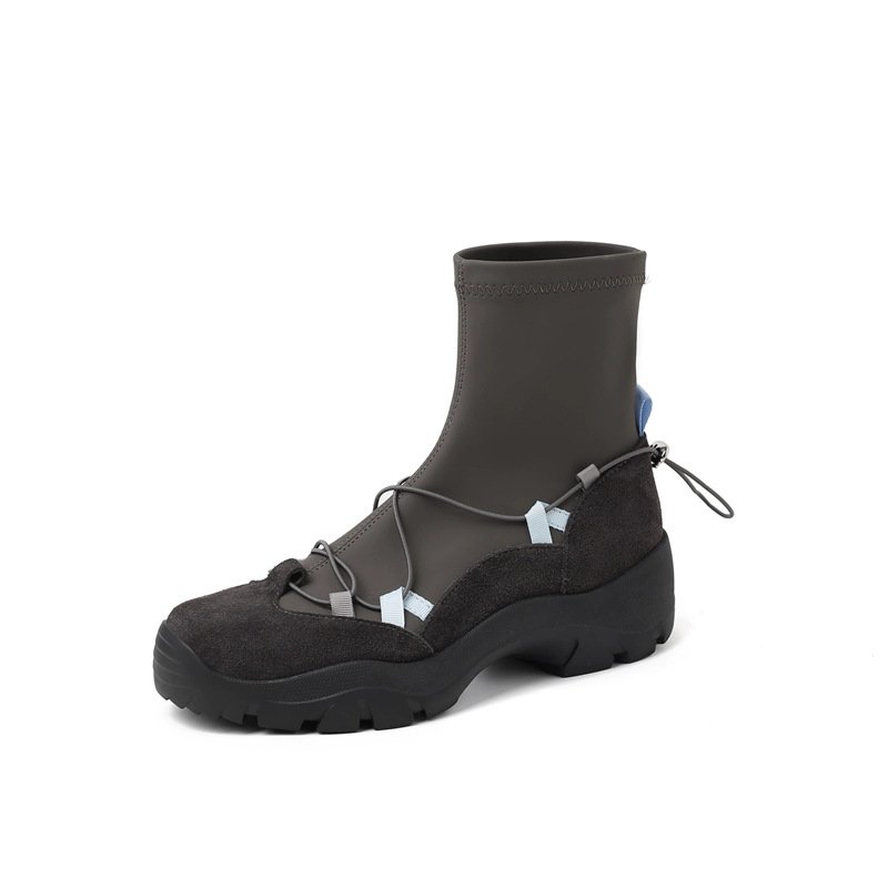 画像1: Thick-soled cross-strap rubber ankle boots  厚底クロスストラップラバーブーツ ショートアンクルブーツ  (1)