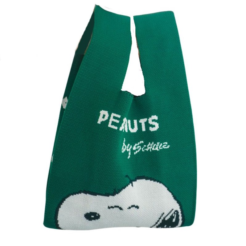 画像2: Snoopy knit tote drawstring bag スヌーピーニットトート巾着バッグ トートバッグ (2)