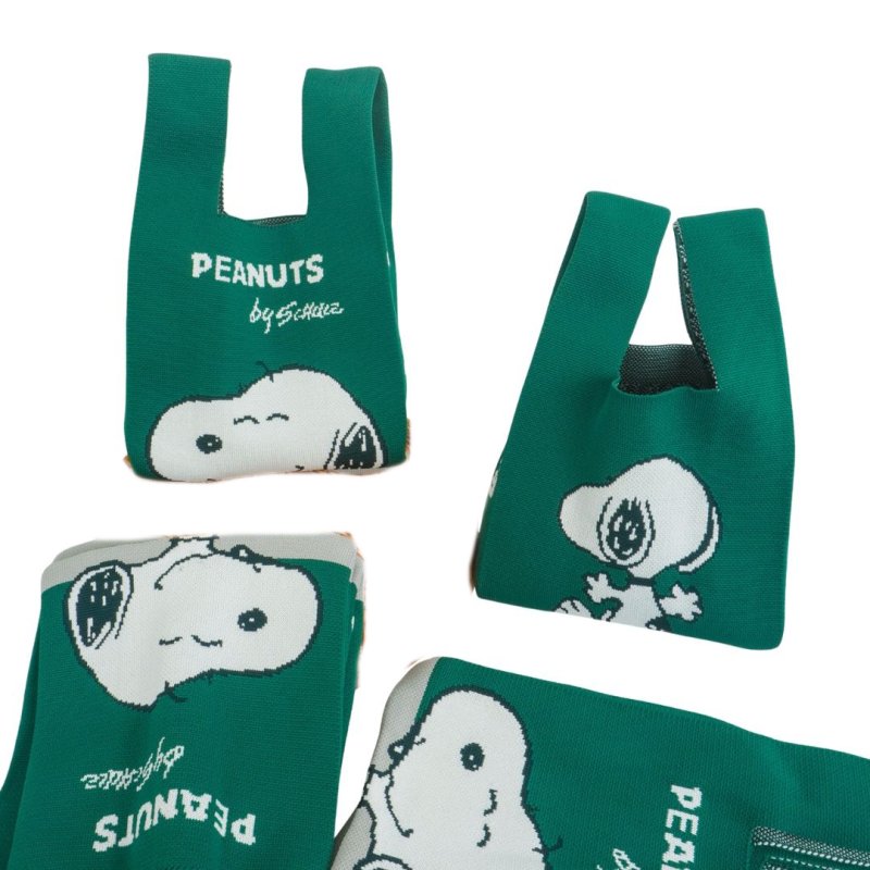 画像1: Snoopy knit tote drawstring bag スヌーピーニットトート巾着バッグ トートバッグ (1)