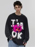 画像6: unisex Washed old letter bear print long-sleeved T-shirt   ユニセックスウォッシュオールドレターベアプリントヴィンテージスタイル 長袖ラウンドネック Tシャツ  バンドT (6)