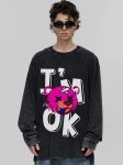 画像8: unisex Washed old letter bear print long-sleeved T-shirt   ユニセックスウォッシュオールドレターベアプリントヴィンテージスタイル 長袖ラウンドネック Tシャツ  バンドT (8)