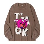 画像3: unisex Washed old letter bear print long-sleeved T-shirt   ユニセックスウォッシュオールドレターベアプリントヴィンテージスタイル 長袖ラウンドネック Tシャツ  バンドT (3)