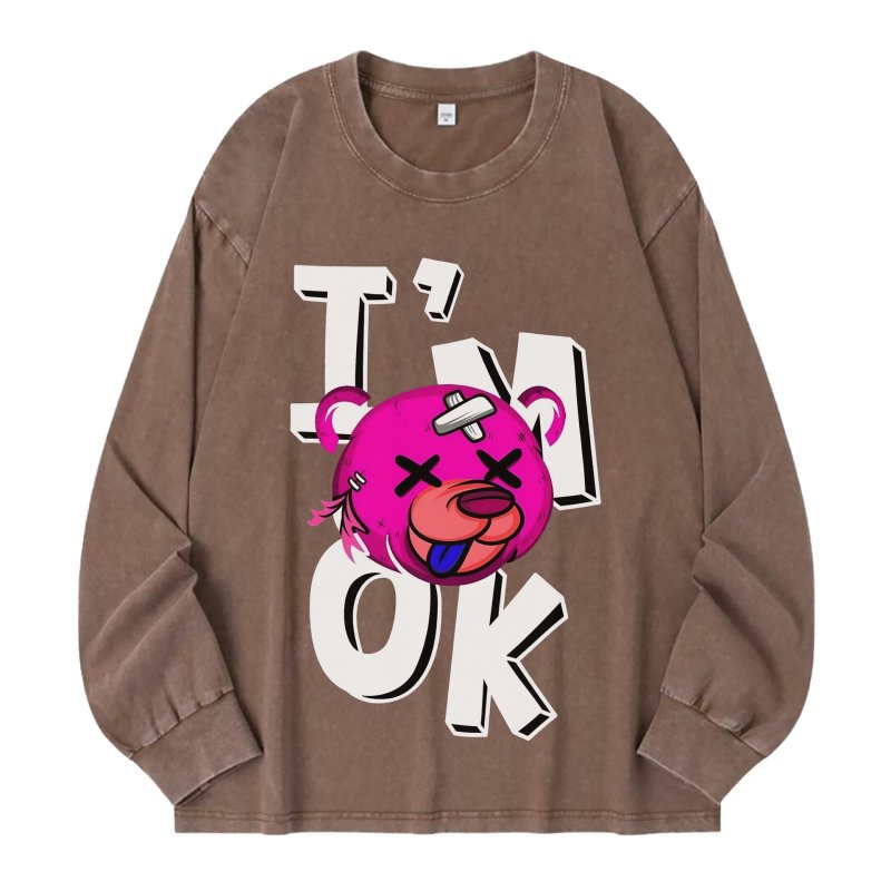 画像3: unisex Washed old letter bear print long-sleeved T-shirt   ユニセックスウォッシュオールドレターベアプリントヴィンテージスタイル 長袖ラウンドネック Tシャツ  バンドT (3)