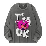 画像1: unisex Washed old letter bear print long-sleeved T-shirt   ユニセックスウォッシュオールドレターベアプリントヴィンテージスタイル 長袖ラウンドネック Tシャツ  バンドT (1)