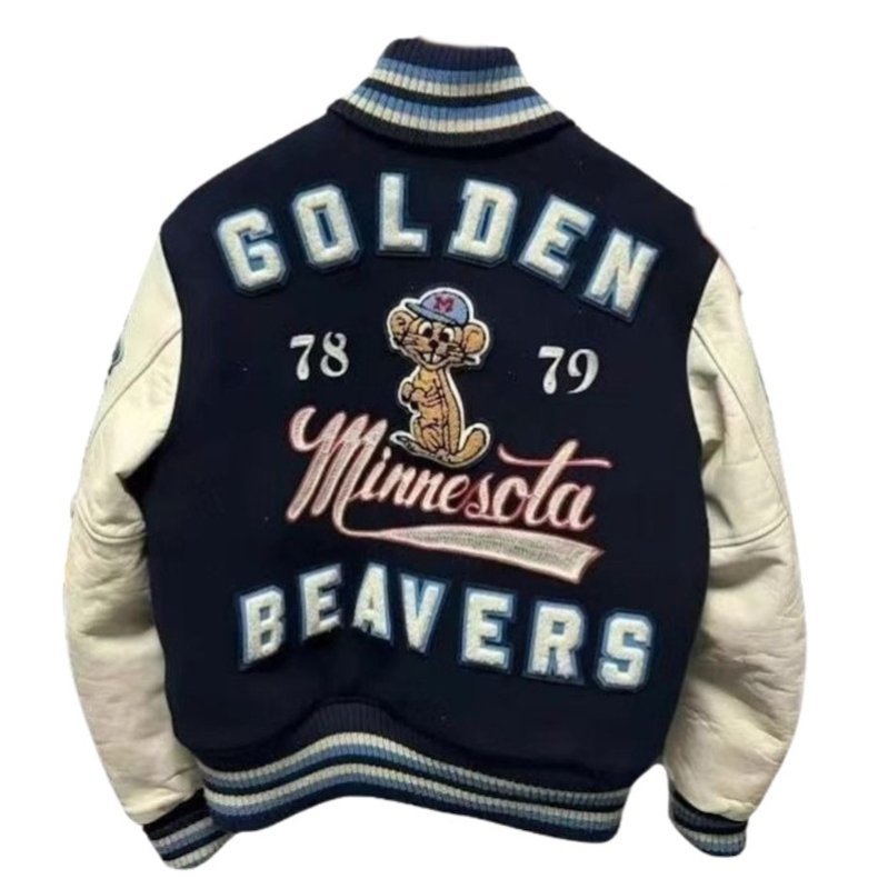画像1: Golden Beavers  embroidery jacket Jumper stadium jacket ユニセックス 男女兼用ゴールデンビーバー  刺繍  スタジャン ジャケット MA1 ブルゾン  (1)