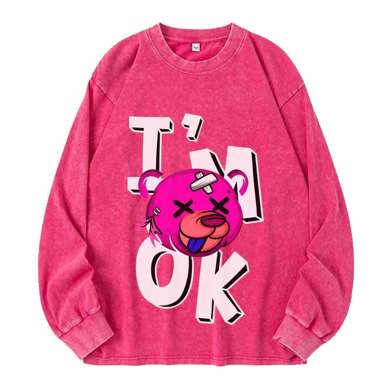 画像5: unisex Washed old letter bear print long-sleeved T-shirt   ユニセックスウォッシュオールドレターベアプリントヴィンテージスタイル 長袖ラウンドネック Tシャツ  バンドT (5)