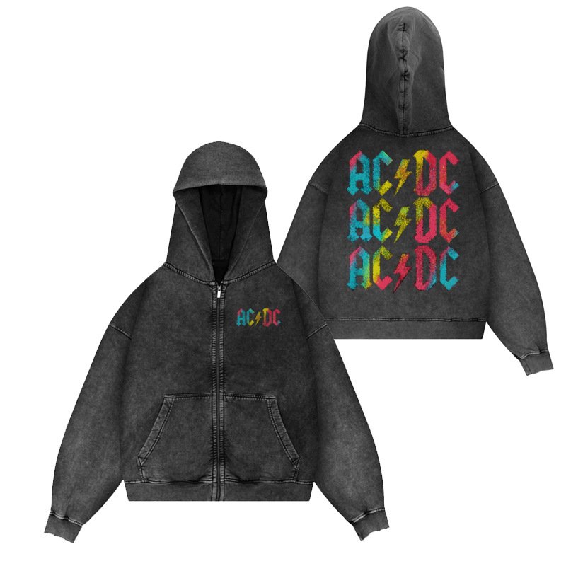 画像1: Unisex 80s AC/DC rock band washed hoodie   男女兼用 ユニセックス80年ACDCロックバンドウォッシュフーディパーカー (1)