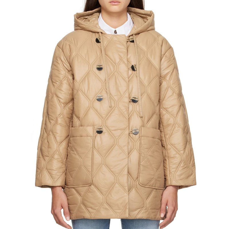 画像1: Diamond quilted down hooded coat jacket ダイヤモンドキルティングダウンフーディコートジャケット (1)