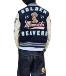 画像6: Golden Beavers  embroidery jacket Jumper stadium jacket ユニセックス 男女兼用ゴールデンビーバー  刺繍  スタジャン ジャケット MA1 ブルゾン  (6)
