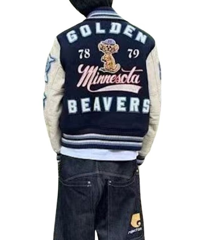画像6: Golden Beavers  embroidery jacket Jumper stadium jacket ユニセックス 男女兼用ゴールデンビーバー  刺繍  スタジャン ジャケット MA1 ブルゾン  (6)