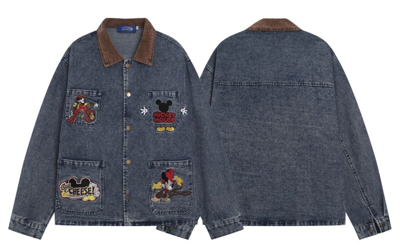 画像2: Mickey Mouse pocket embroidered denim jacket ユニセックス 男女兼用 ミッキーマウスポケット刺繍デニムジャケットGジャンコート (2)