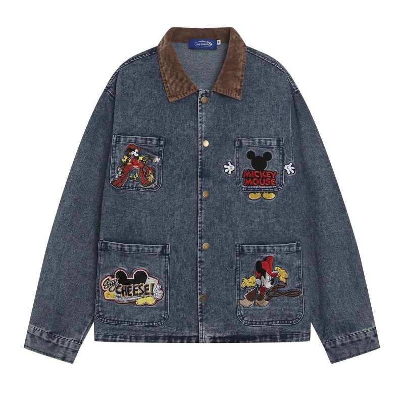 画像1: Mickey Mouse pocket embroidered denim jacket ユニセックス 男女兼用 ミッキーマウスポケット刺繍デニムジャケットGジャンコート (1)