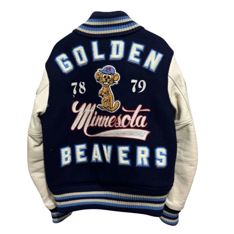 画像3: Golden Beavers  embroidery jacket Jumper stadium jacket ユニセックス 男女兼用ゴールデンビーバー  刺繍  スタジャン ジャケット MA1 ブルゾン  (3)