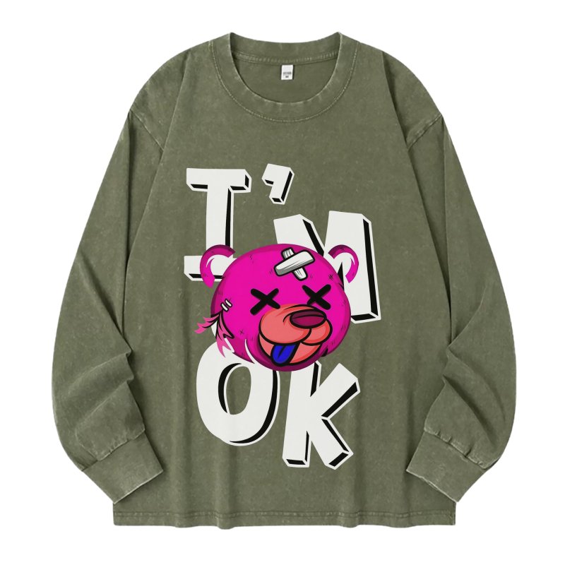 画像4: unisex Washed old letter bear print long-sleeved T-shirt   ユニセックスウォッシュオールドレターベアプリントヴィンテージスタイル 長袖ラウンドネック Tシャツ  バンドT (4)