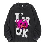 画像2: unisex Washed old letter bear print long-sleeved T-shirt   ユニセックスウォッシュオールドレターベアプリントヴィンテージスタイル 長袖ラウンドネック Tシャツ  バンドT (2)