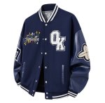 画像1: OK & Flower Embroidery jacket Jumper stadium jacket ユニセックス 男女兼用 刺繍OK&フラワー スタジャン ジャケット MA1 ブルゾン  (1)