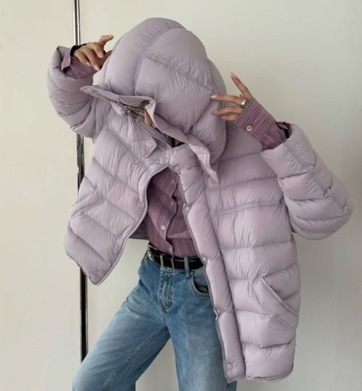 画像5: White duck down hooded puffer jacket with frill and puff sleeves coat  ホワイトダッグフリルフーディパフスリーブダウンジャケットコート (5)