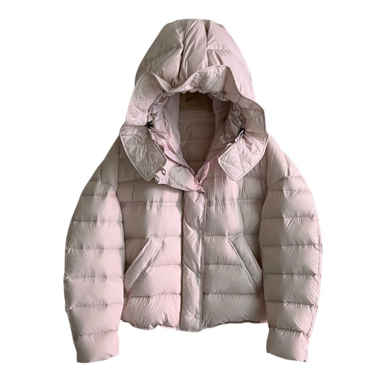 画像16: White duck down hooded puffer jacket with frill and puff sleeves coat  ホワイトダッグフリルフーディパフスリーブダウンジャケットコート (16)