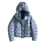画像12: White duck down hooded puffer jacket with frill and puff sleeves coat  ホワイトダッグフリルフーディパフスリーブダウンジャケットコート (12)