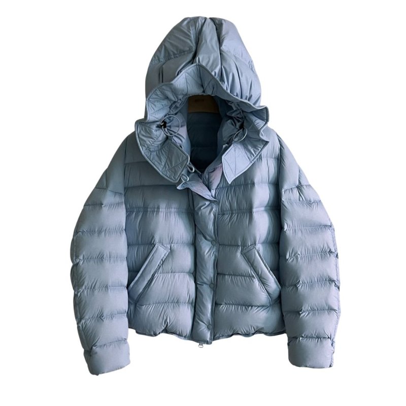 画像12: White duck down hooded puffer jacket with frill and puff sleeves coat  ホワイトダッグフリルフーディパフスリーブダウンジャケットコート (12)