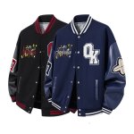 画像4: OK & Flower Embroidery jacket Jumper stadium jacket ユニセックス 男女兼用 刺繍OK&フラワー スタジャン ジャケット MA1 ブルゾン  (4)