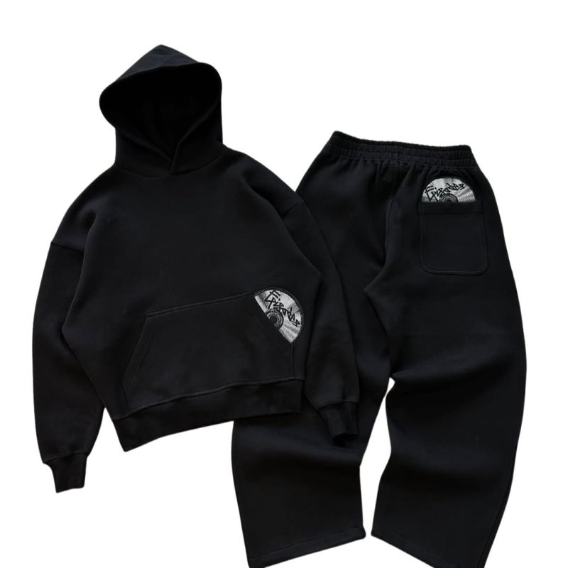 画像1: Vintage Street CD Embroidered Pullover Hoodie & Sweatpants Set ユニセックス男女兼用 ヴィンテージストリートCD刺繍フーディスウェットセットアップ スウェット&パンツ (1)