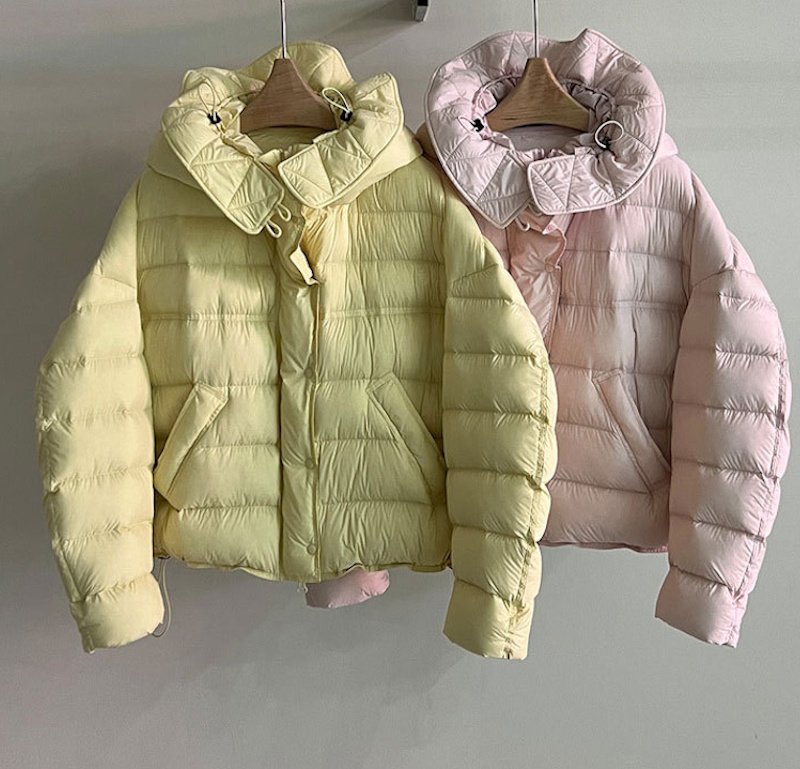 画像23: White duck down hooded puffer jacket with frill and puff sleeves coat  ホワイトダッグフリルフーディパフスリーブダウンジャケットコート (23)