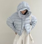 画像3: White duck down hooded puffer jacket with frill and puff sleeves coat  ホワイトダッグフリルフーディパフスリーブダウンジャケットコート (3)