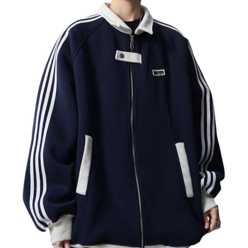 画像2: 3-line baseball sweatshirt jacket stadium jacket ユニセックス 男女兼用 3ラインベースボールスウェットジャケット スタジャン ブルゾン  (2)