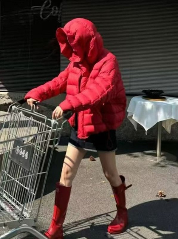 画像7: White duck down hooded puffer jacket with frill and puff sleeves coat  ホワイトダッグフリルフーディパフスリーブダウンジャケットコート (7)